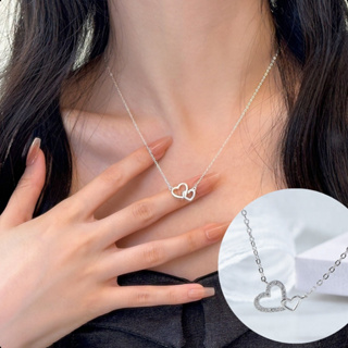 Colar Feminino Delicado Coração Duplo Banhado Ouro e Prata Com Strass Presente em Oferta na Shopee