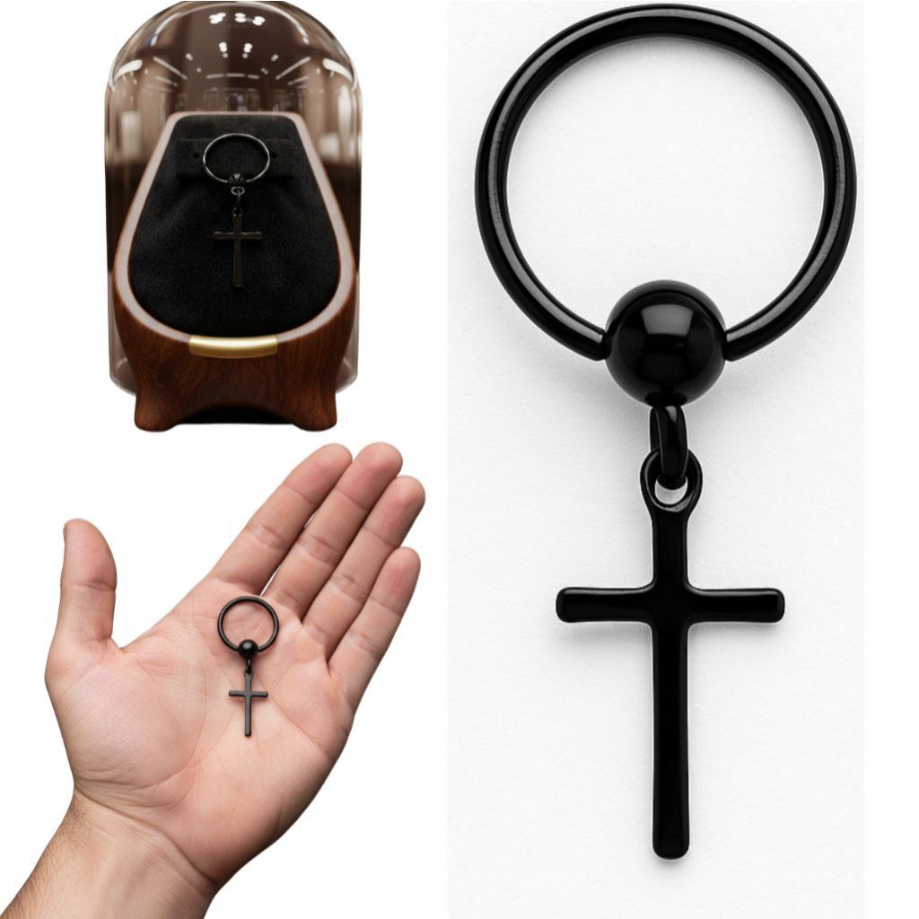 Piercing Captive Cruz Preto Aço Inoxidavel Luxuoso