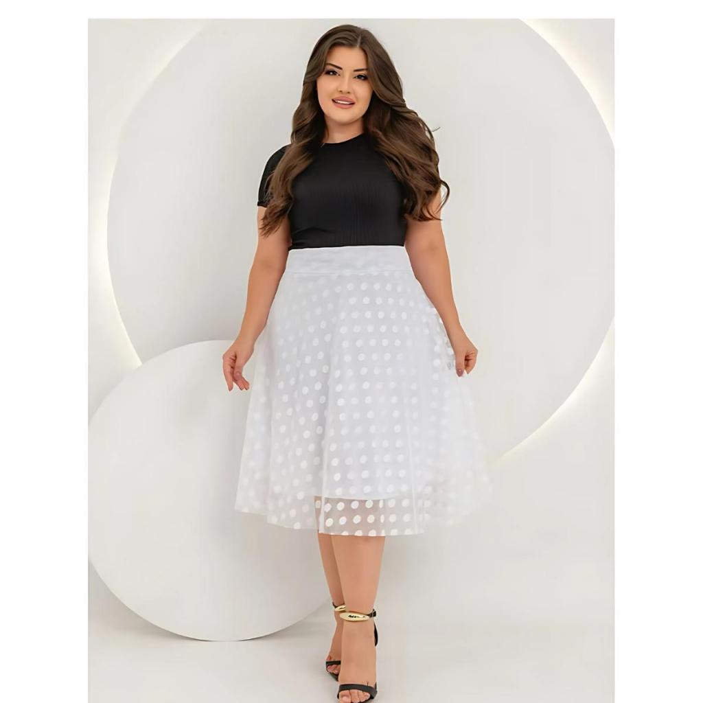 Saia Midi Feminina De Tule Poa Forrada  Moda Comportada Evangelica
