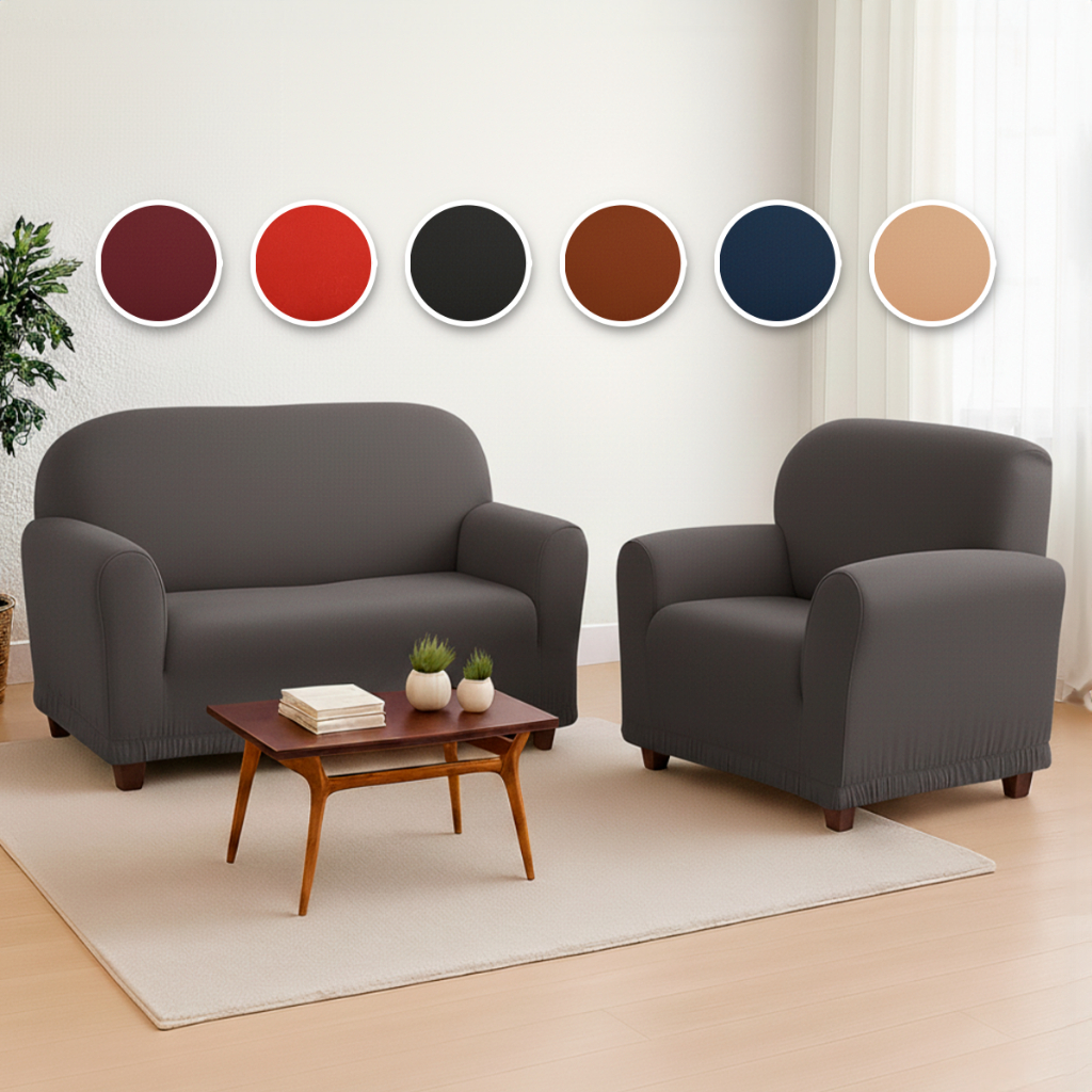 Kit Capa de Sofá Lisa Protetora 2 e 3 Lugares Coladinha em Malha Gel Cores
