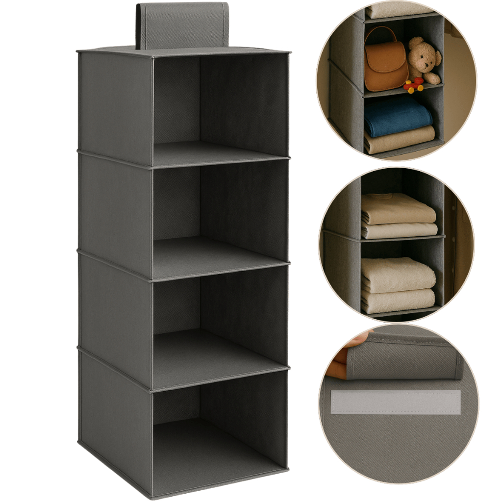 Organizador Suspenso Vertical Multiuso Armário Guarda Roupa Sapateira 4 Divisórias Andares