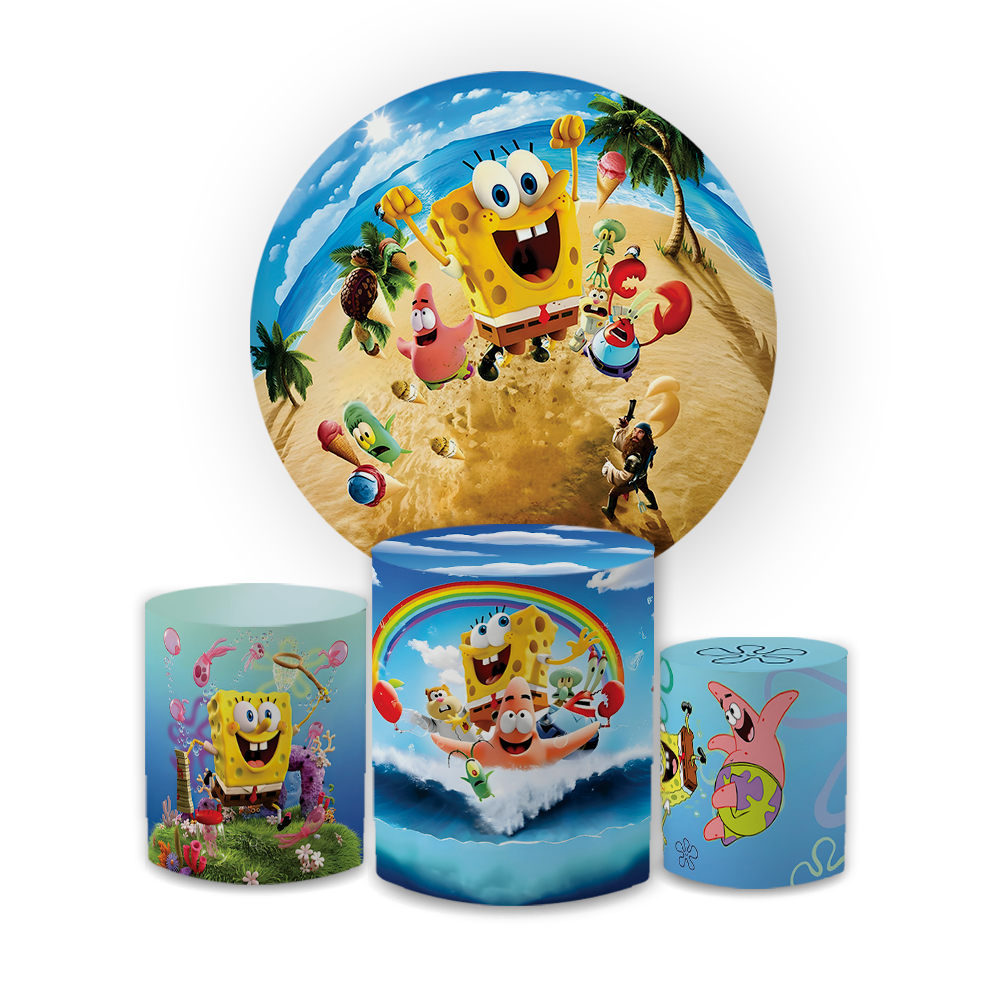 Kit Capas Festivas Para Painel Cilindros Aniversario Decoração Lançamento Bob Esponja Bibi Paineis