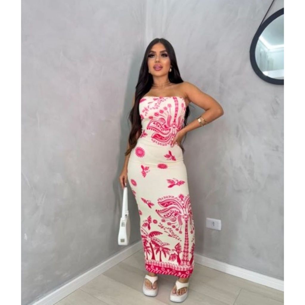 Vestido Maxi Feminino Midi Inspiração Farm Estampado Verão Moda Praia