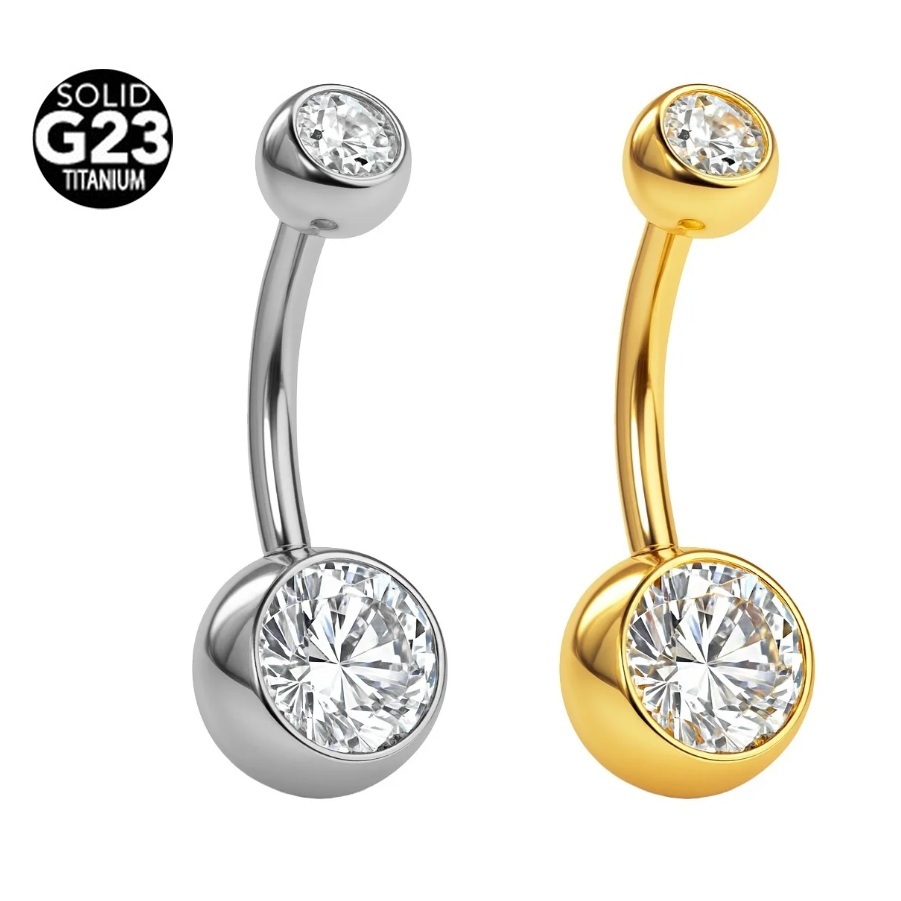 Piercing Titânio Umbigo Banana Duas Zircônias Pequeno OU Médio