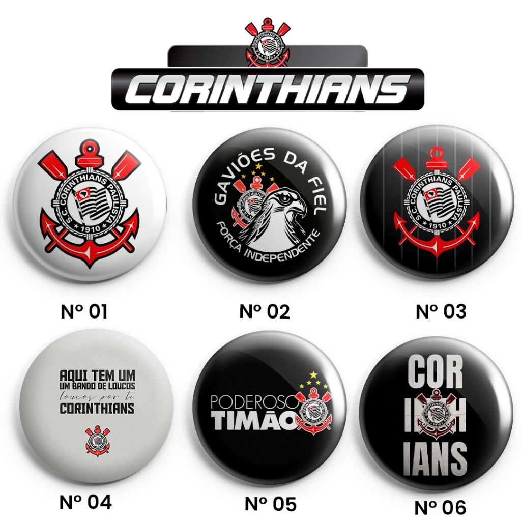 Bottons/Botons/Buttons/Broches/Pin Redondos CORINTHIANS 4,5cm em Oferta na Shopee