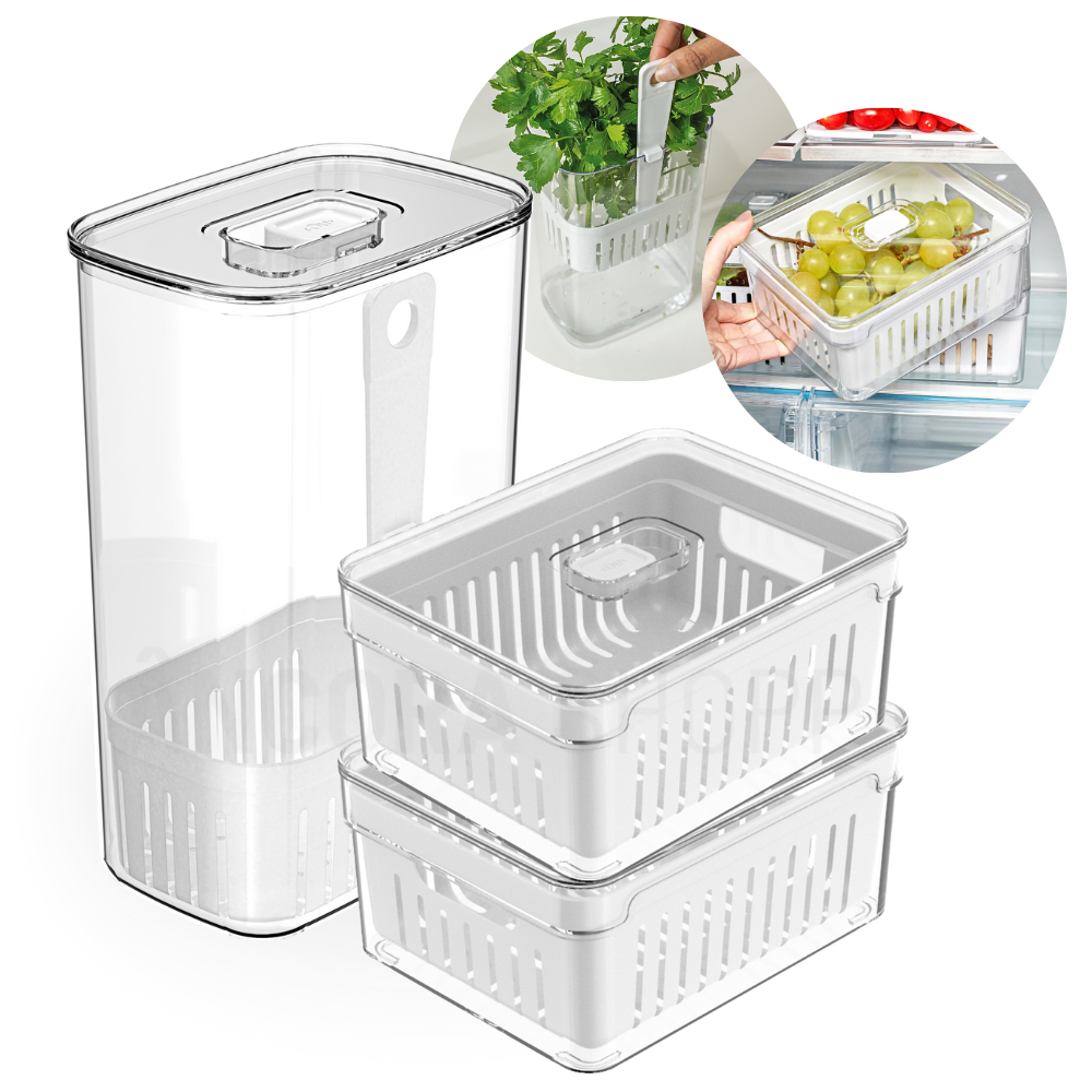 Kit 2 Organizadores com Cesto 2,2L + Organizador de Porta Temperos 2,3L Ou Clear Fresh Geladeira em Oferta na Shopee