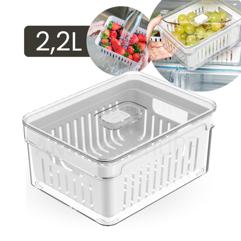 Organizador de Geladeira 2,2 Litros para Saladas Frutas Vegetais Clear Fresh Com Tampa Acrilico em Oferta na Shopee