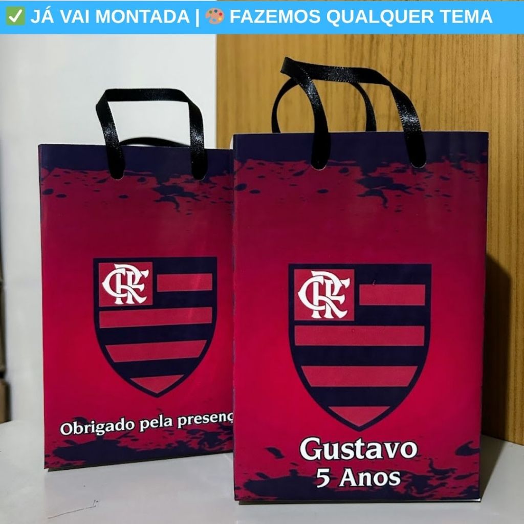 Sacolinha Personalizada Flamengo - Lembrancinha Aniversário Festa Infantil 17,5x10x4