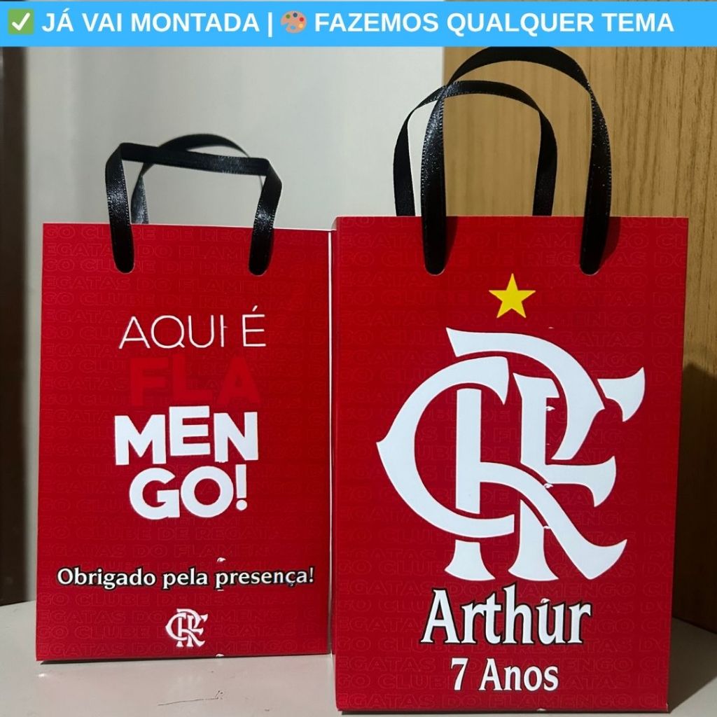 Sacolinha Personalizada Flamengo - Lembrancinha Aniversário Festa Infantil 17,5x10x4