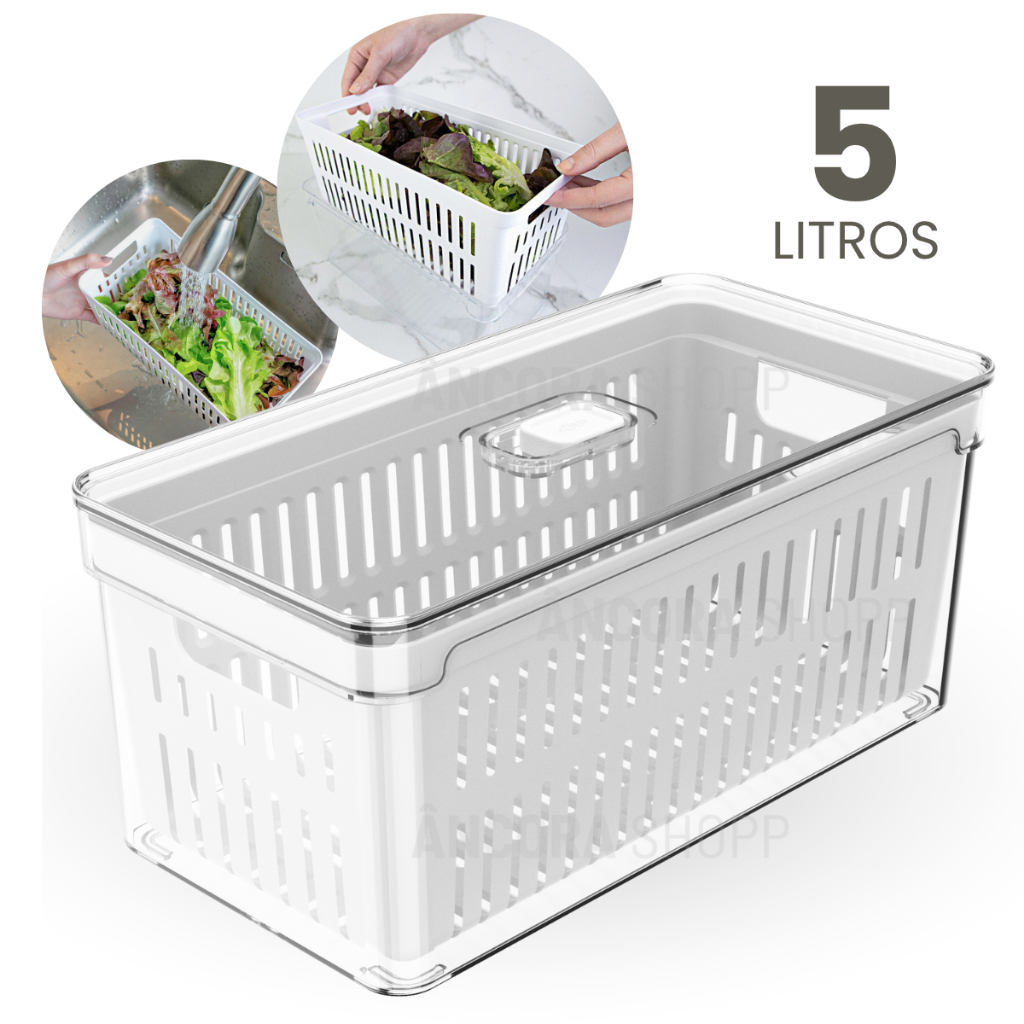 Organizador de Geladeira 5L com Cesto e Tampa Porta Frutas Legumes Vegetais Clear Fresh Ou em Oferta na Shopee
