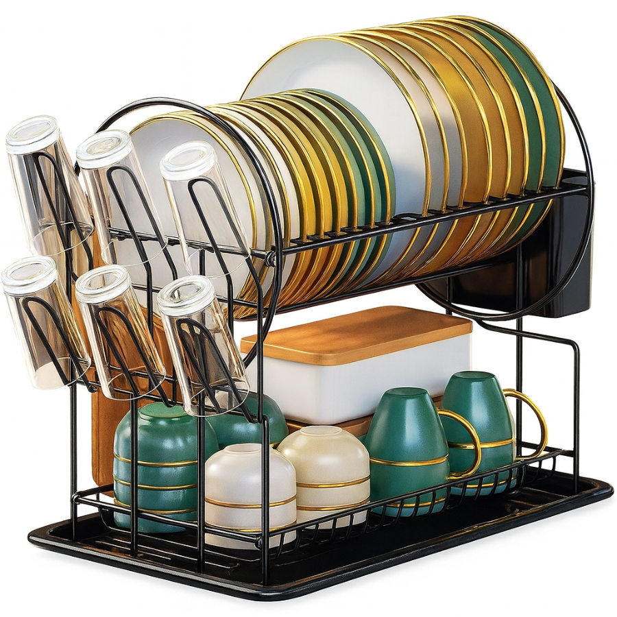 Escorredor De Louça 19 Pratos 2 Andares com Porta Copos Talheres e Bandeja em Oferta na Shopee
