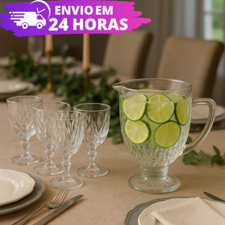 Conjunto Jarra Diamond 1200ML e Jogo Taças 340ML Diamante Kit Água Suco Vinhos em Oferta na Shopee