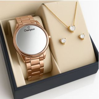 Kit Relógio Feminino Champion Rosé Redondo DIgital + Colar Brinco em Oferta na Shopee