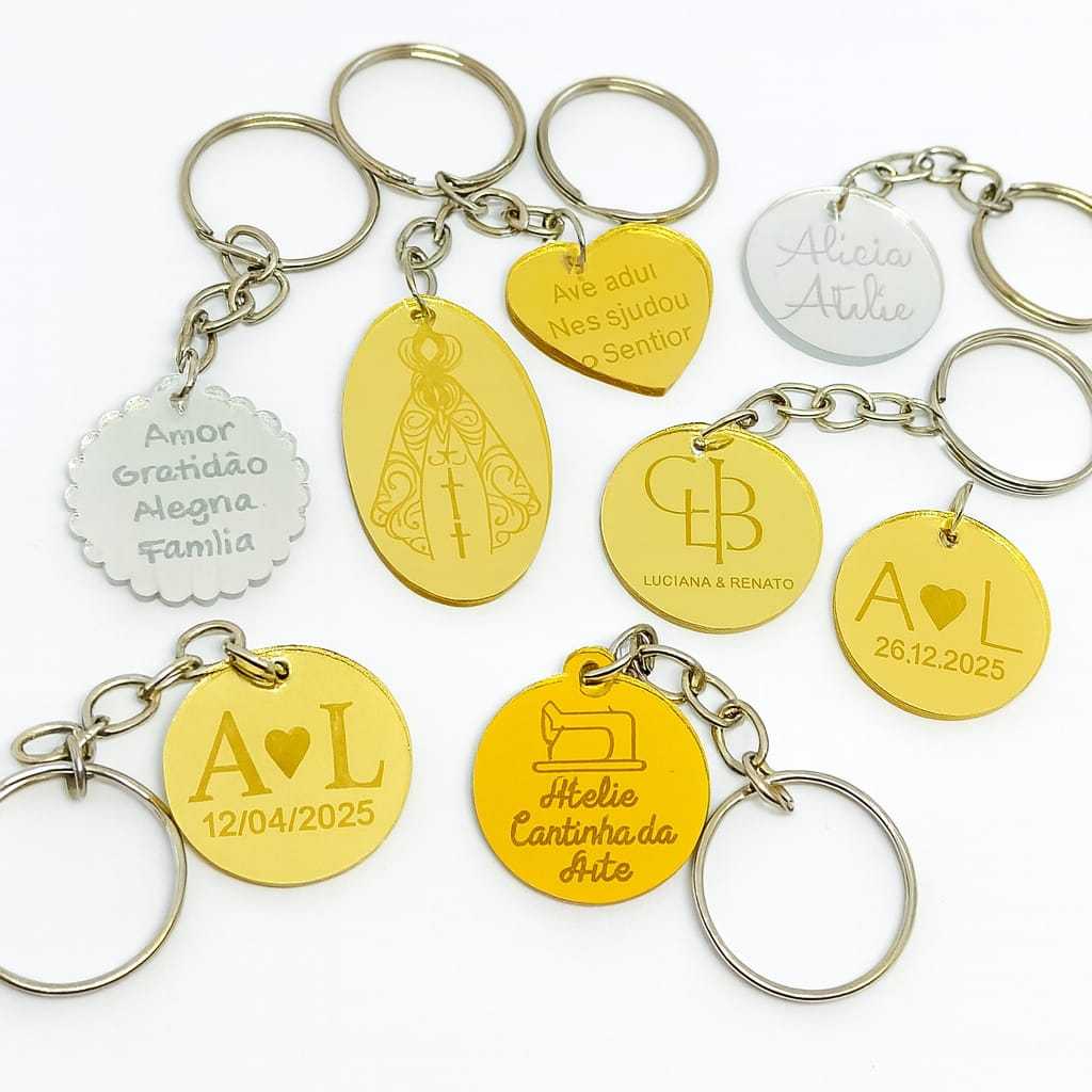 Chaveiro Personalizado em Acrílico Premium Tamanho 3,5cm Nome Logo Casamento Batizado Lembrancinhas