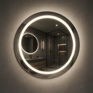 Espelho Redondo 80cm x 80cm Led Jateado Grande Decorativo Bivolt Moderno Sala Quarto Banheiro Hall Hotel 3 TONS DE LED