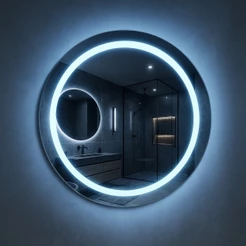 Espelho Redondo 90cm x 90cm Led Jateado Grande Decorativo Bivolt Moderno Sala Quarto Banheiro Hall Hotel 3 TONS DE LED