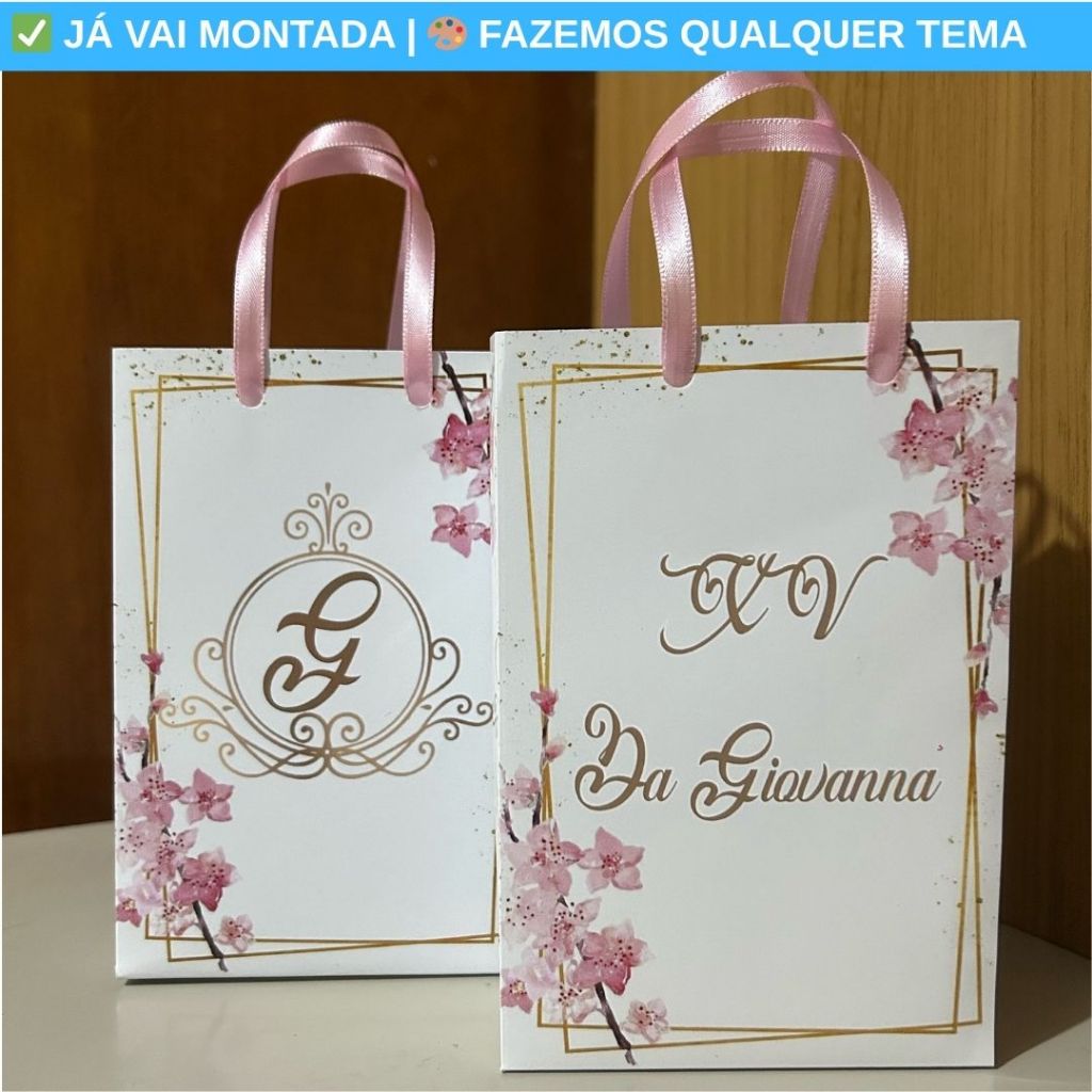 Sacolinha Surpresa Personalizada XV Anos 15 anos Rosa Festa Infantil | Lembrancinha Aniversário