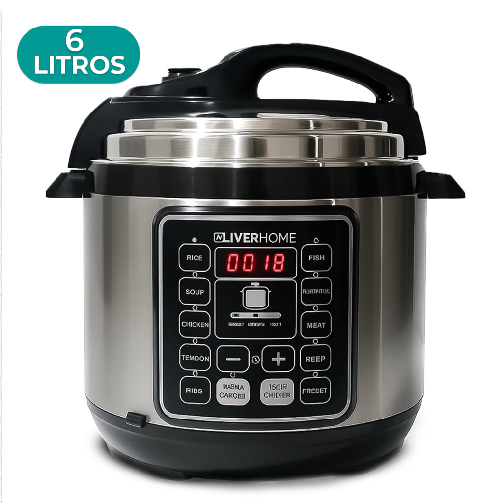 Imagem Panela De Pressão Elétrica 6L Inox Preta Digital 110V ou 220V Oliver Home