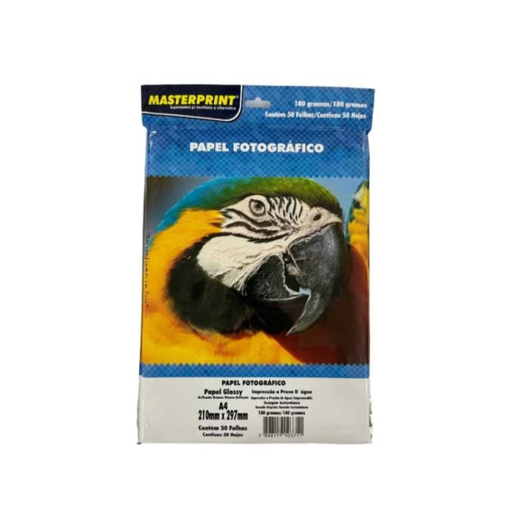 Papel Fotográfico, Inkjet, A4, Glossy, 180 gr, Pacote de 50 Master Print