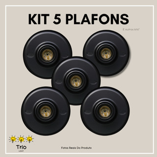 Plafon Preto 5 Unidades Soquete E27 Bivolt Plafonier Redondo Luminaria Bocal de Teto Expedição