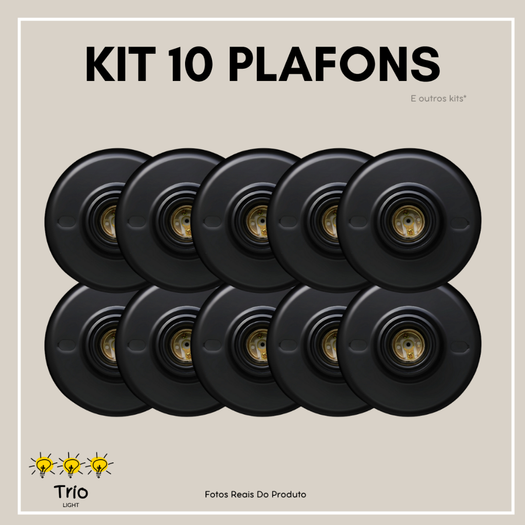 Plafon Preto 10 Unidade Soquete E27 Bivolt Plafonier Redondo Luminaria Bocal de Teto em Oferta na Shopee