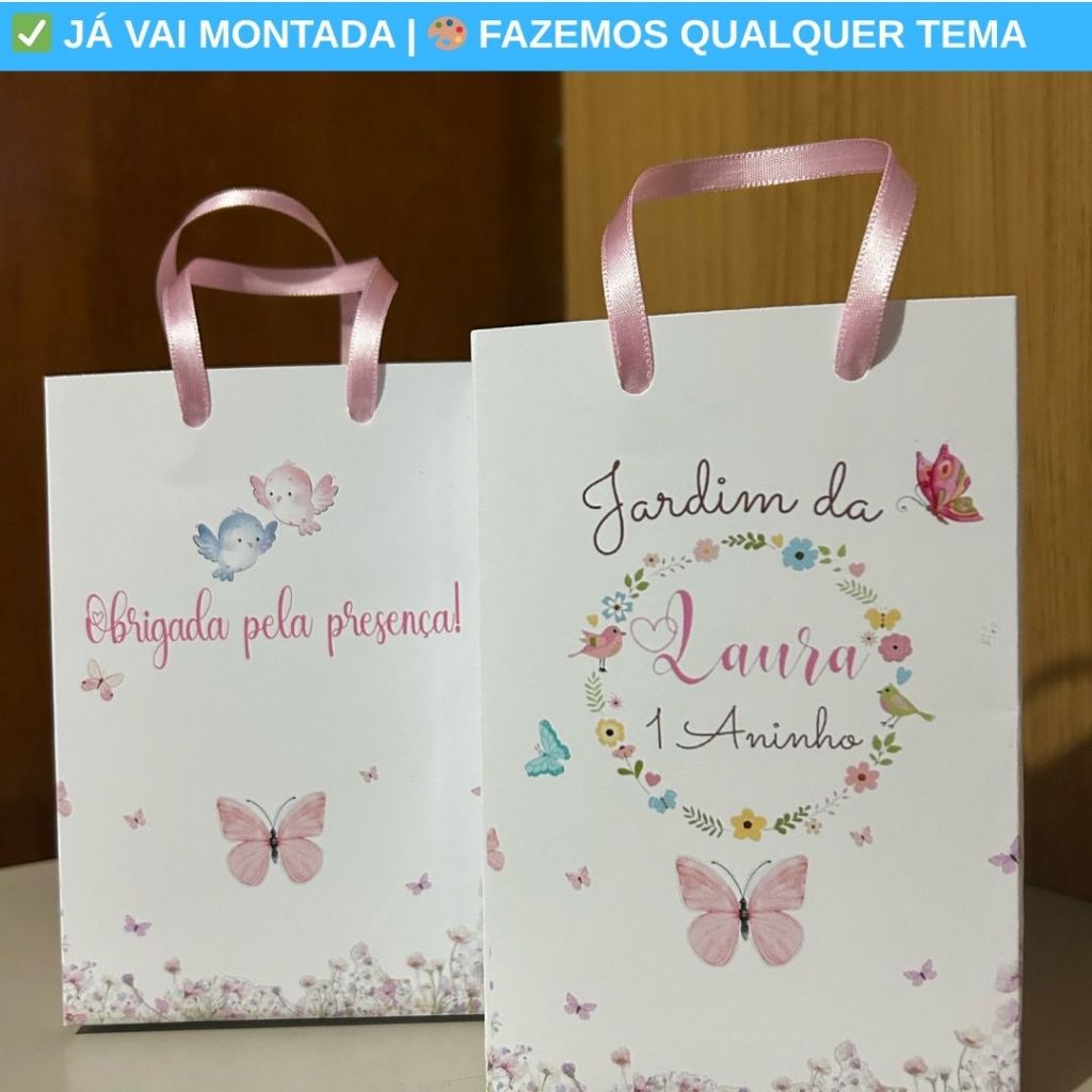 Sacolinha Surpresa Personalizada Jardim Encantado Borboletas Festa Menina | Lembrancinha Aniversário