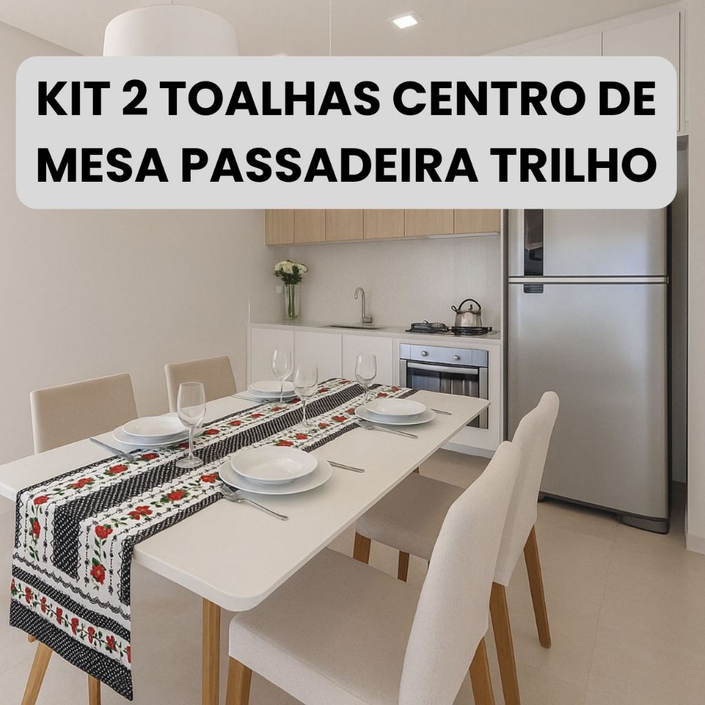 Kit 2 Toalha Caminho Centro de Mesa Estampada Trilho Passadeira Retangular 1,35 m x 0,35 m de 4 ou 6 Lugares Decorativo