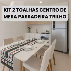 Kit 2 Toalha Caminho Centro de Mesa Estampada Trilho Passadeira Retangular 1,35 m x 0,35 m de 4 ou 6 Lugares Decorativo