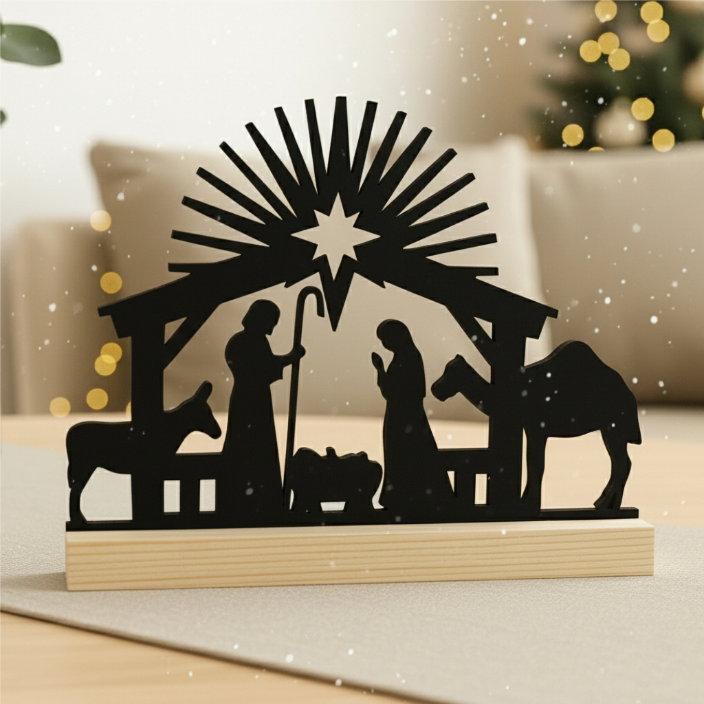 Presépio Natal MDF Silhueta Manjedoura Reis Magos Sagrada Família Enfeite Decoração Natalina