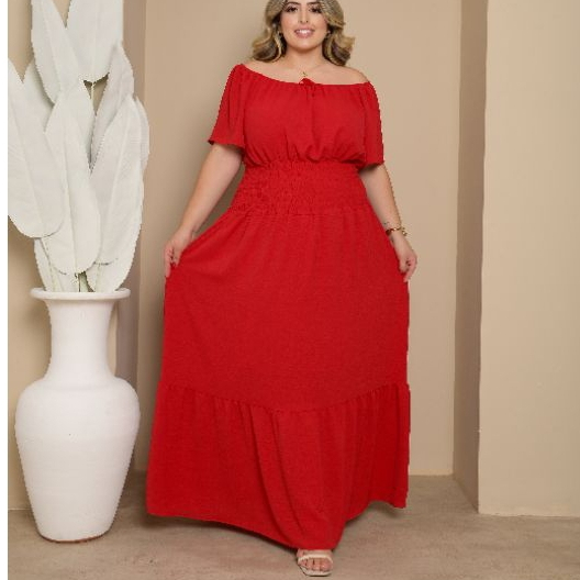 Vestido Longo femenina Tecido Duna com Elastex na cintura manga ciganinha caimento perfeito moda evangelica
