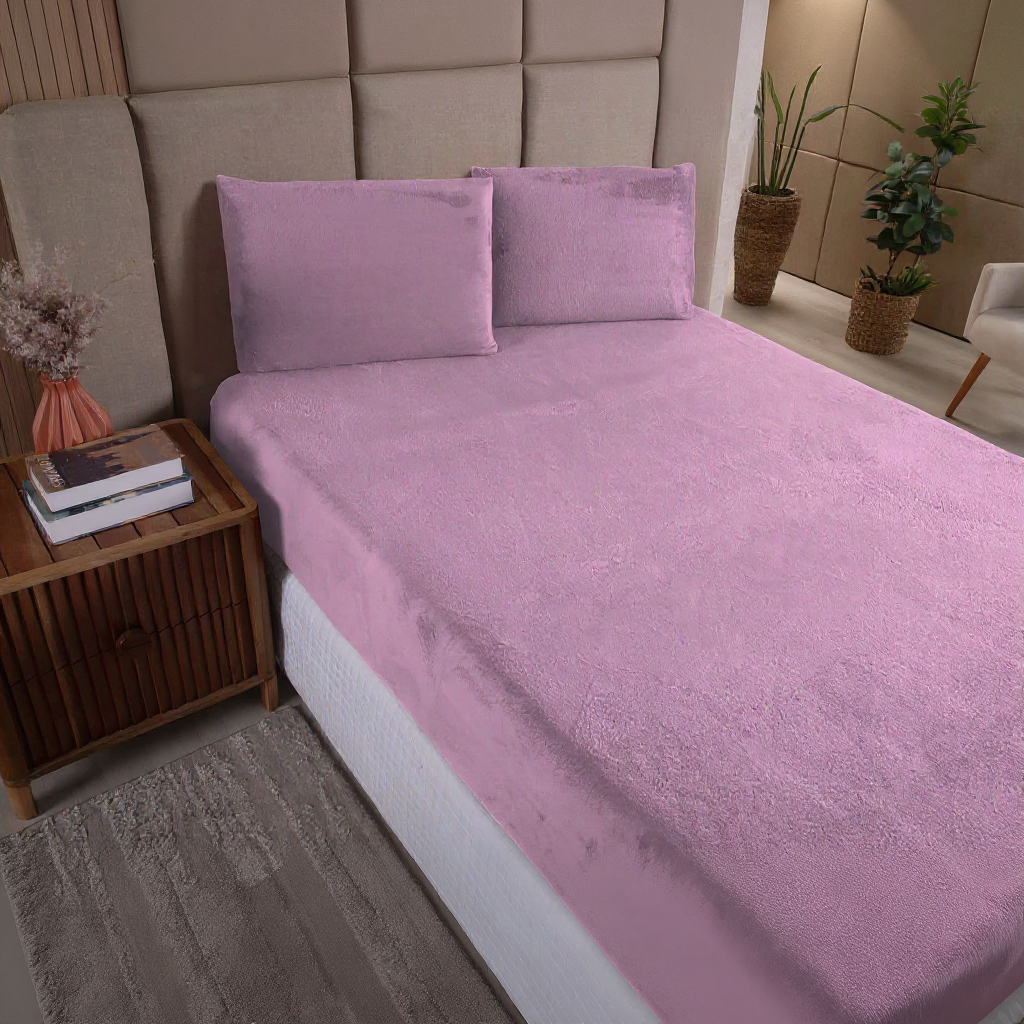 Jogo de Cama Lençol Plush Com Elástico Toque Aveludado Cama Solteiro Casal Queen King