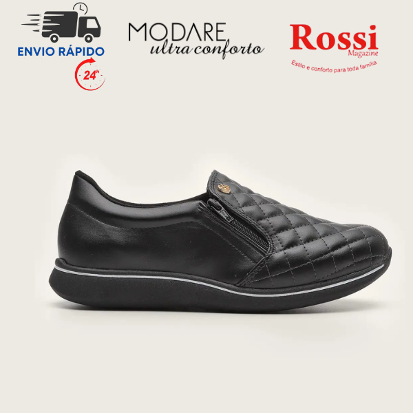 Tênis Feminino Casual Modare UltraConforto Slip On Zíper Palmilha Ortopédica Leve Dia a Dia Original.