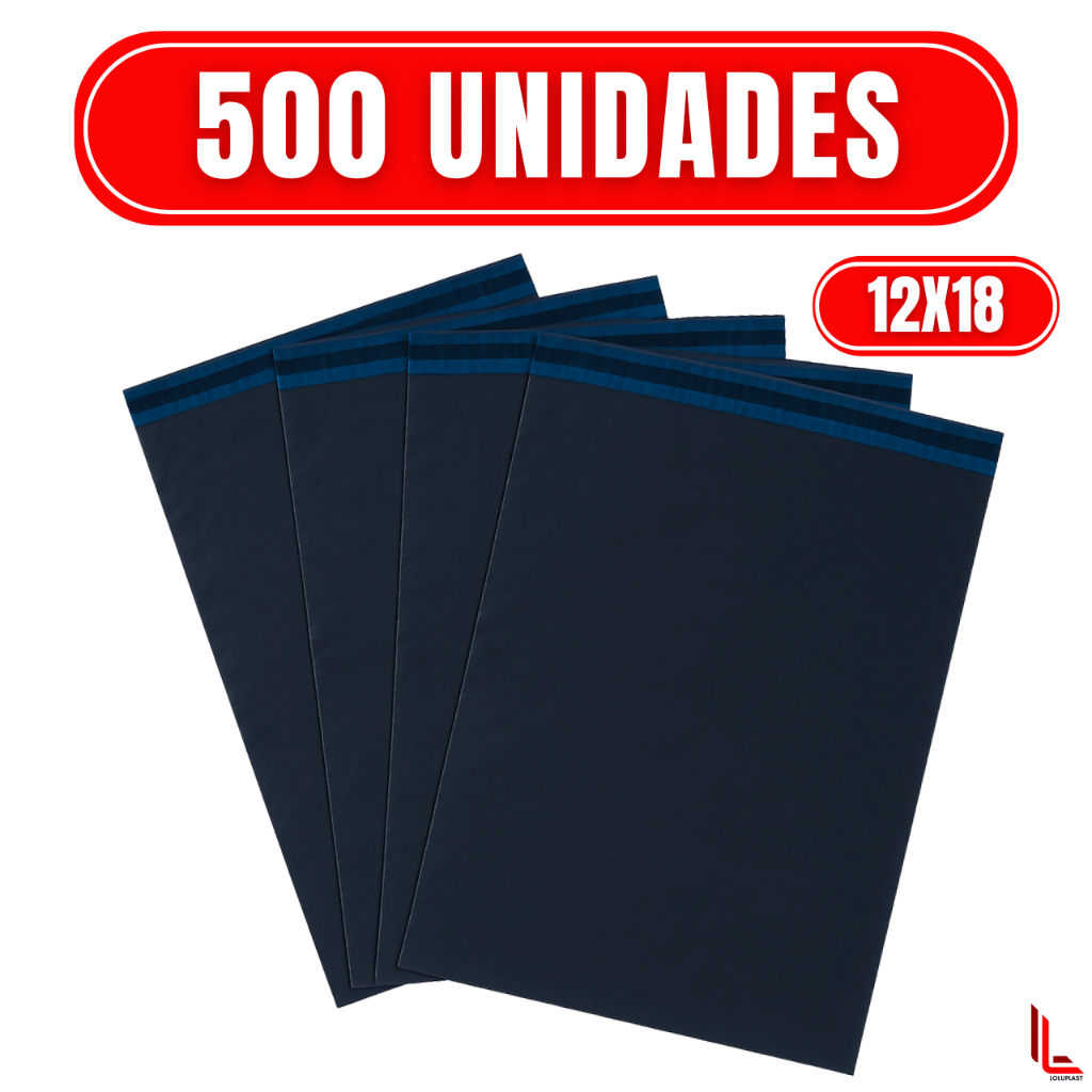 Kit Até 500 Envelopes de Segurança Plástico Preto Aba Adesiva 12x18cm