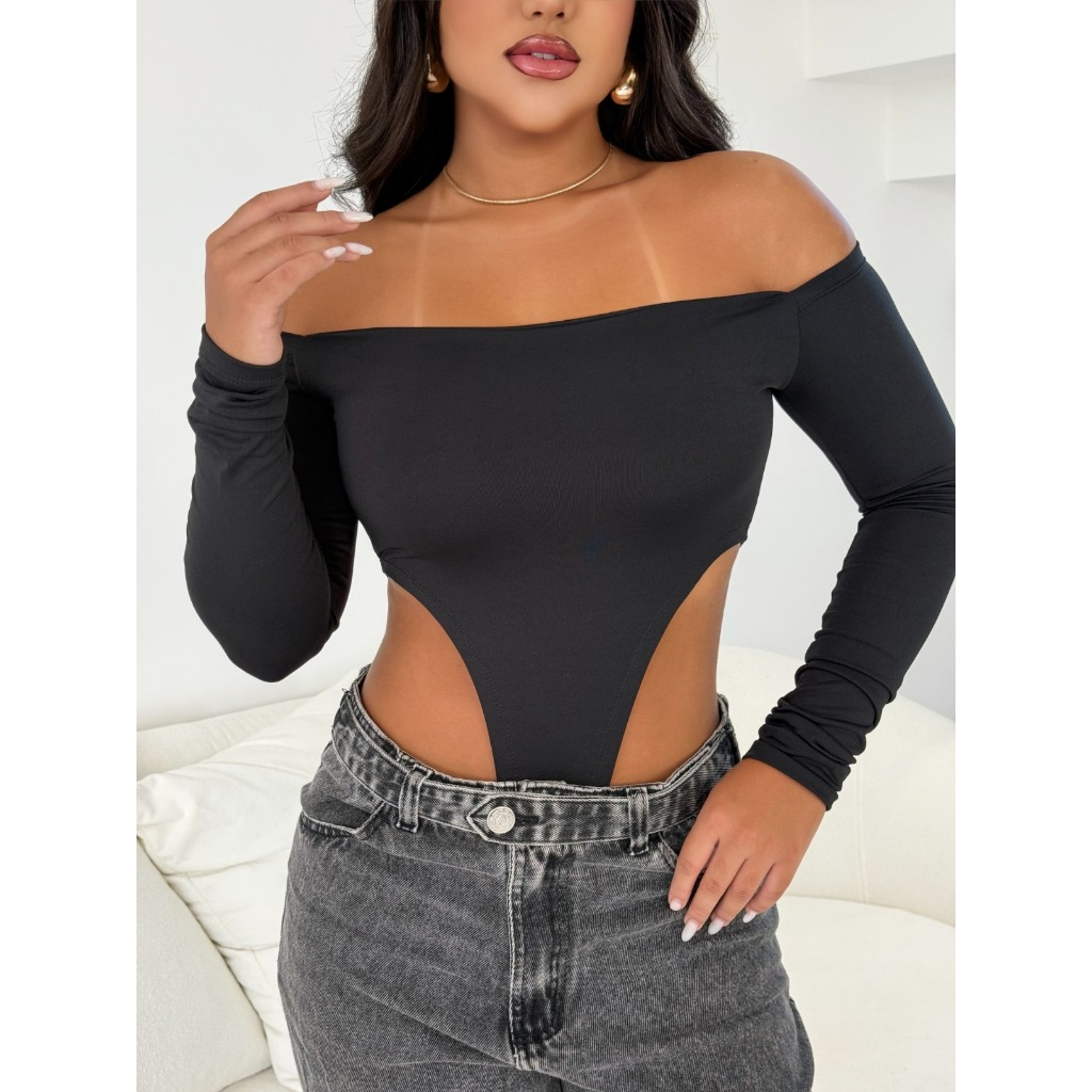 Body feminino Cavado Tomara que Caia Manga Longa Cavado sem Bojo Versátil