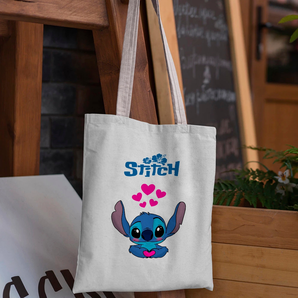 Sacola Ecológica Stitch -  Bolsa Ecobag - Bolsa de Praia algodão Cru