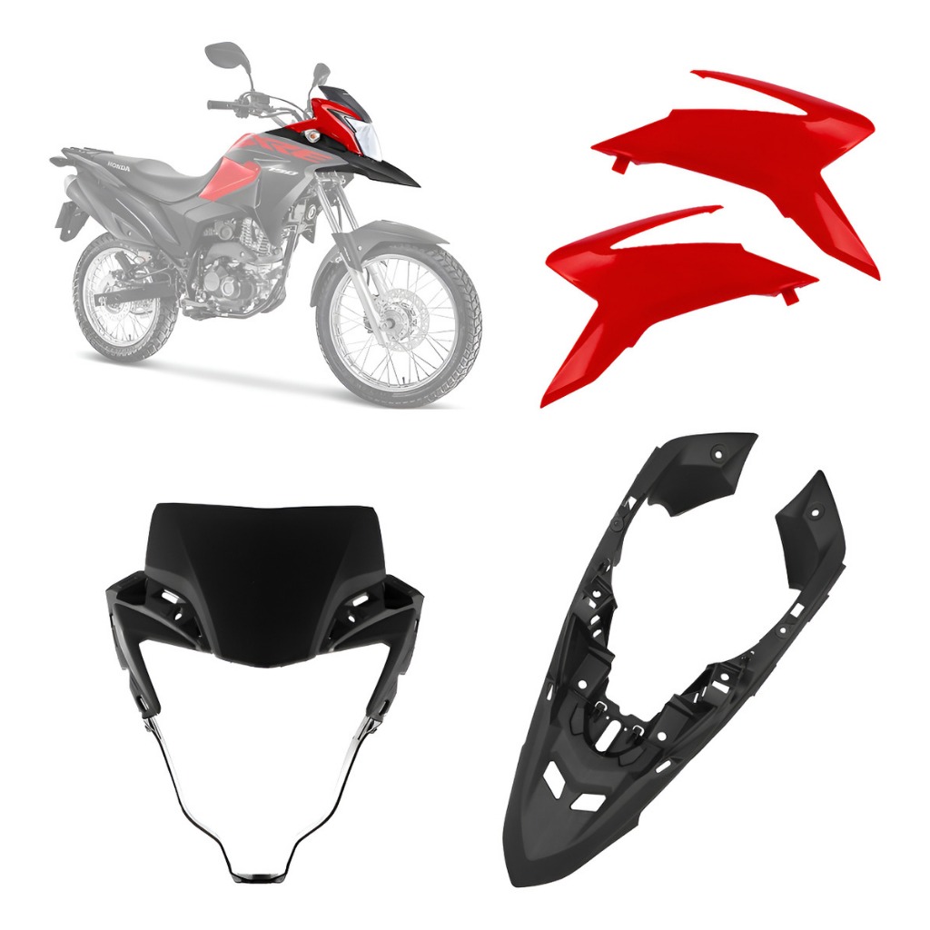 Kit Carenagem Frontal Lateral do Farol e Paralama Superior p/ Xre 190 2016 até 2019