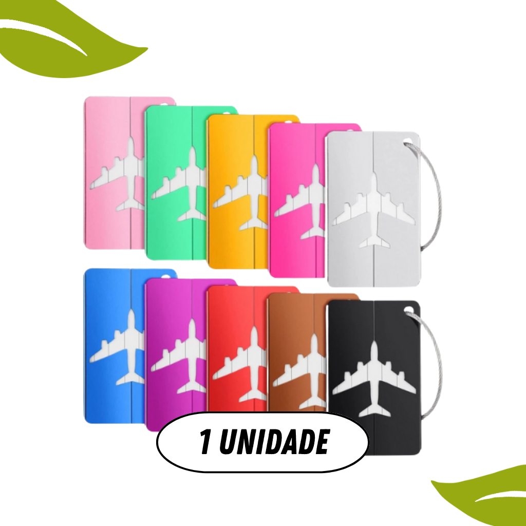 1 Tag para Mala Identificador Bagagem em Alumínio Cores (com Cabo de Aço) - Super Oferta