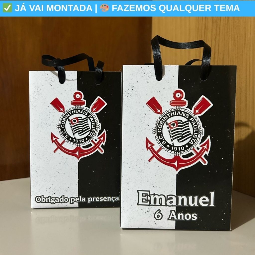 Sacolinha Surpresa Personalizada Corinthians Timão Festa Infantil Lembrancinha Aniversário