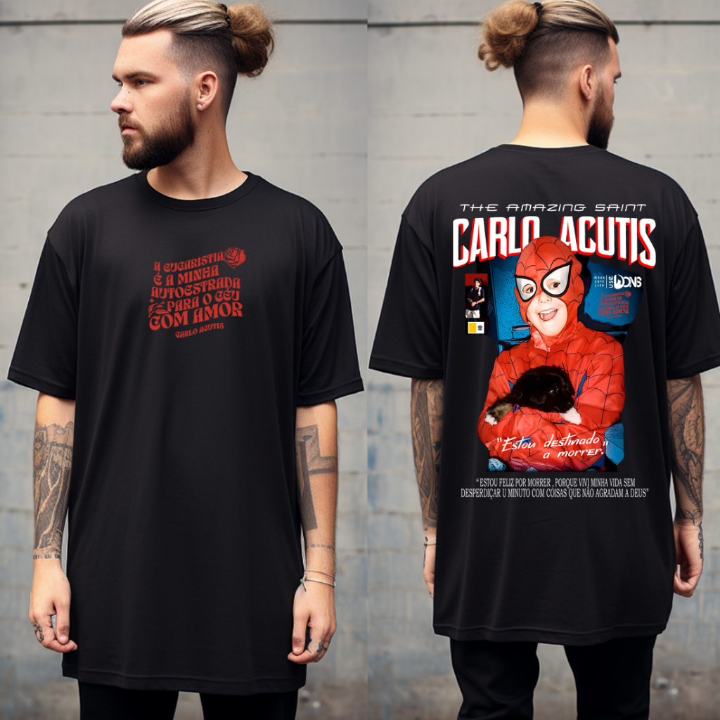 Camiseta Unissex Catolica Cristã Carlos Acusti Jovem De Deus Camisa Estampada Estampa Cores Vivas