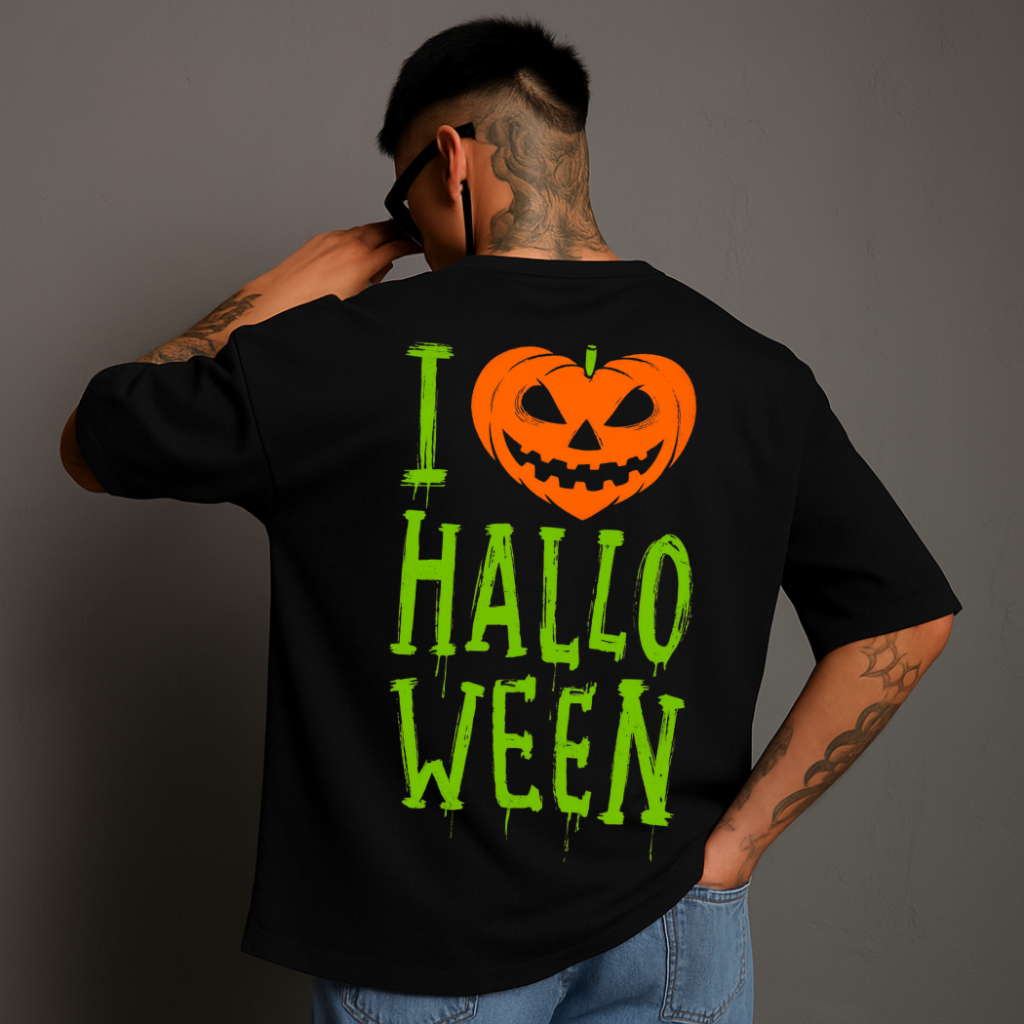 Camiseta Masculina Streetwear Eu Amo Halloween Lançamento Tecido Algodão 100% Camisa Unissex Manga Curta Gola Redonda