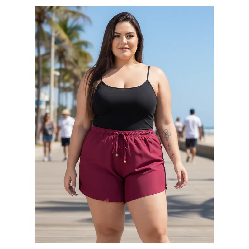 Short Plus Size Feminino Saída De Praia Piscina Leve E Soltinho Shortinho Tactel C/ Elastano Cordão em Oferta na Shopee
