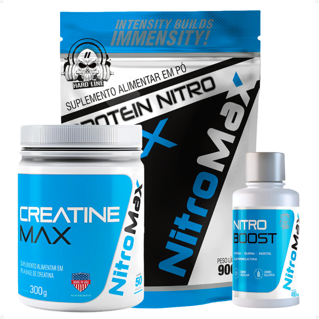 Kit 1 Mix Protein 900g + 1 Max Creatine 300g + 1 Nitro Boost 48ml - NitroMax