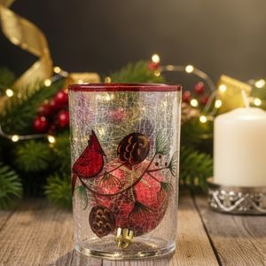Vaso Castiçal Natalino Cilindrico Médio em Vidro Craquelado 18cm