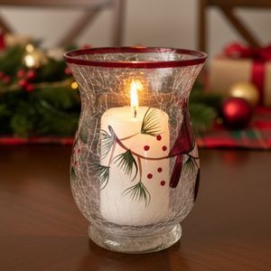 Castiçal Natalino Decorado em Vidro Craquelado 20cm