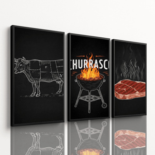 Quadro Decorativo Churrasco - Decoração Estilo BBQ com Cortes de Carne e Brasa em Oferta na Shopee