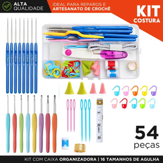 Kit Crochê Completo 54 Peças Agulhas Estojo Organizador Costura Tricô Amigurumi Iniciante Artesanato em Oferta na Shopee