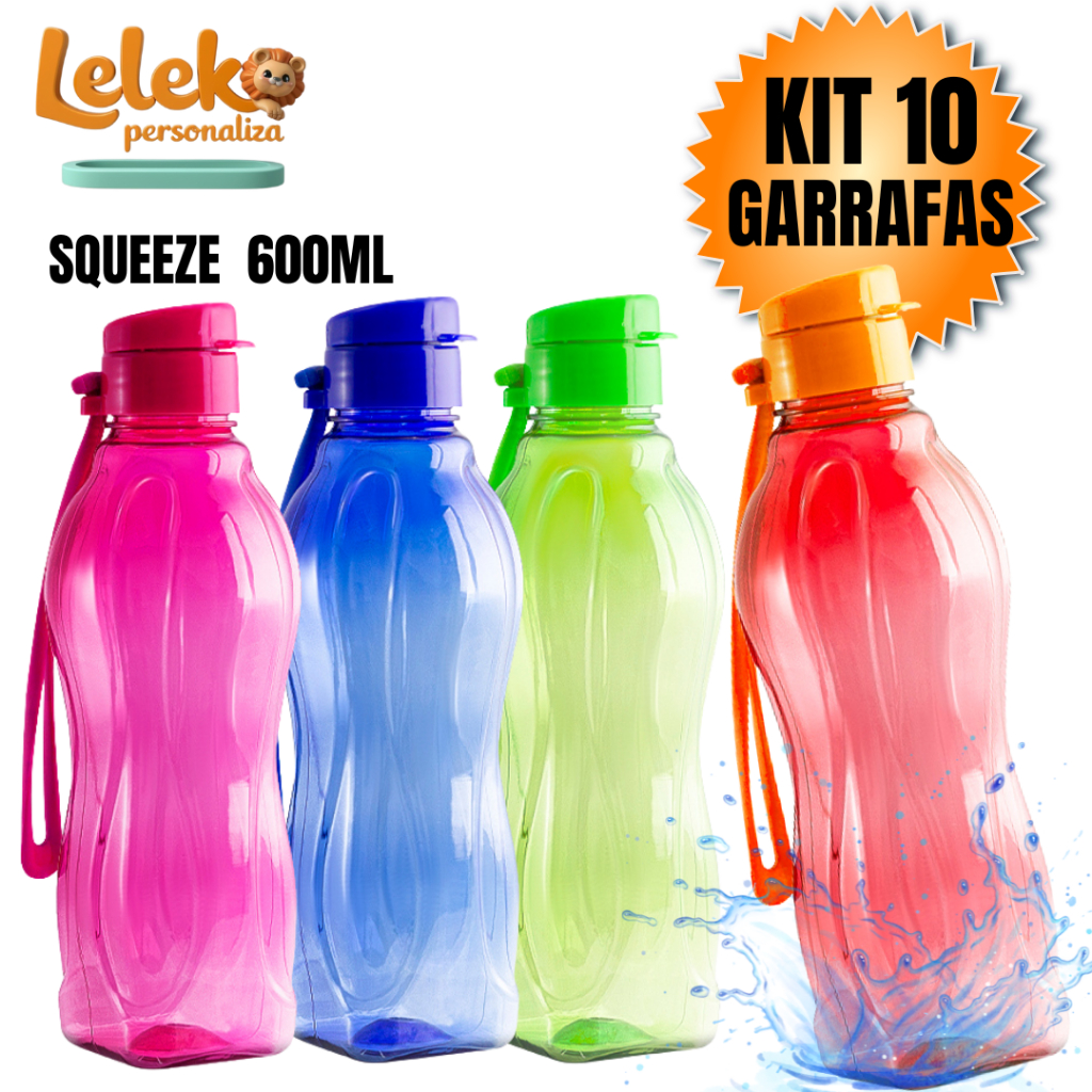 Kit 10 Garrafinha Squeeze 600ml Plástico Resistente – Academia, Escola e Esporte