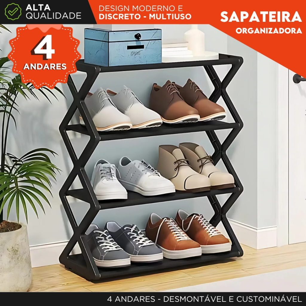 Sapateira Organizadora 4 Andares Multiuso Desmontável Moderna Organizador de Sapatos e Calçados - NL em Oferta na Shopee