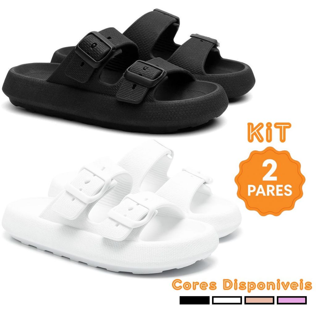 Kit 2 Pares Sandália Papete Birken Slide Unissex Ortopédica Antiderrapante Casual e Confortável