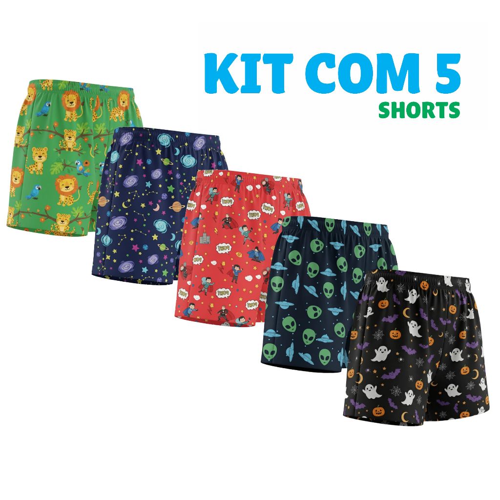 KIT 5 SAMBA CANÇÃO INFANTIL PIJAMA ESTAMPADO MASCULINO MICROFIBRA SHORT DE DORMIR em Oferta na Shopee